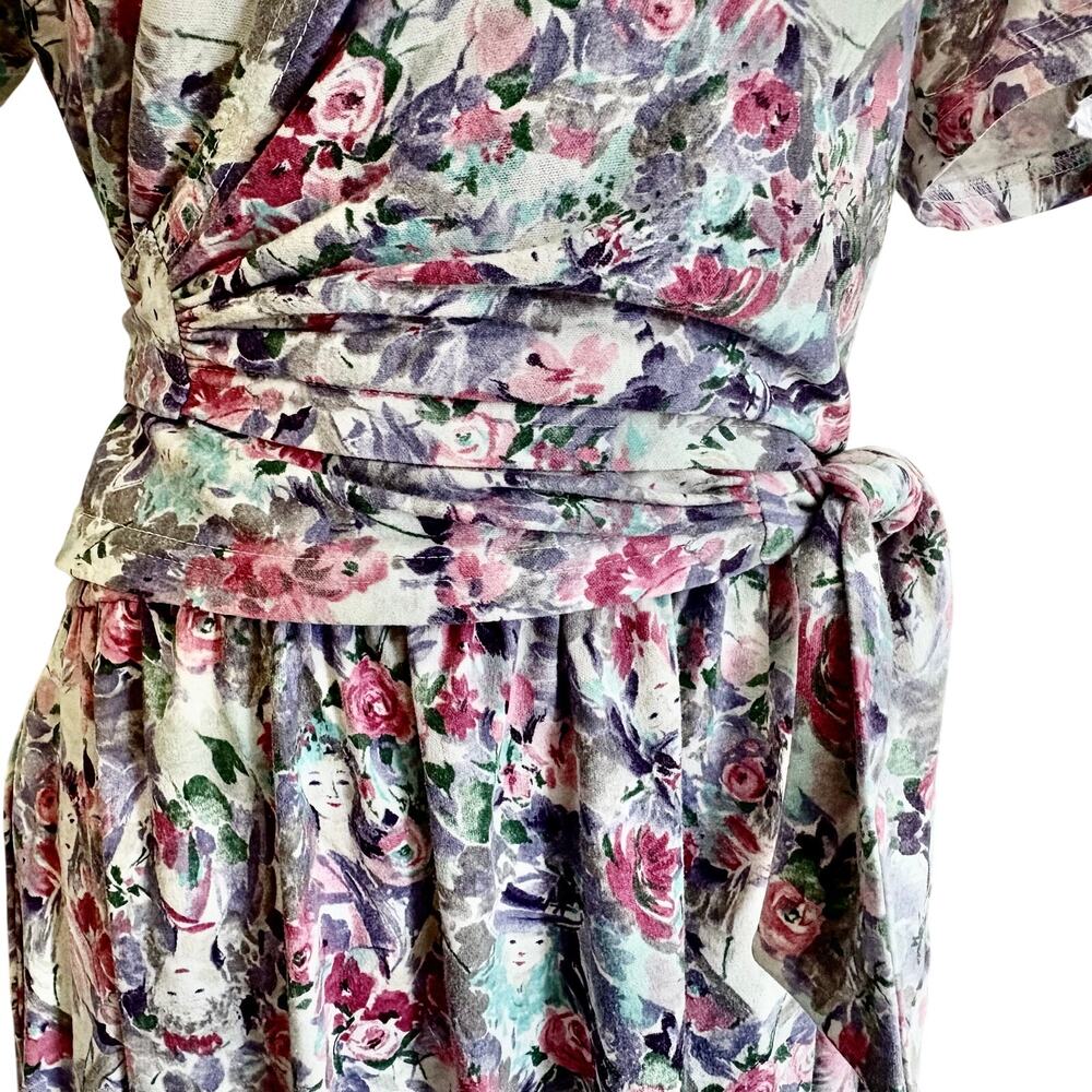 Vintage 60's LANZ Salzburg Original Cottage Floral Faux Wrap Dress Cotton Knit - Picture 3 of 11
